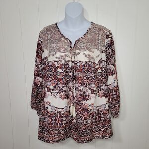 Tanzara Womens Top Size Large Floral Bohemian Colorful Peasant Cottagecore